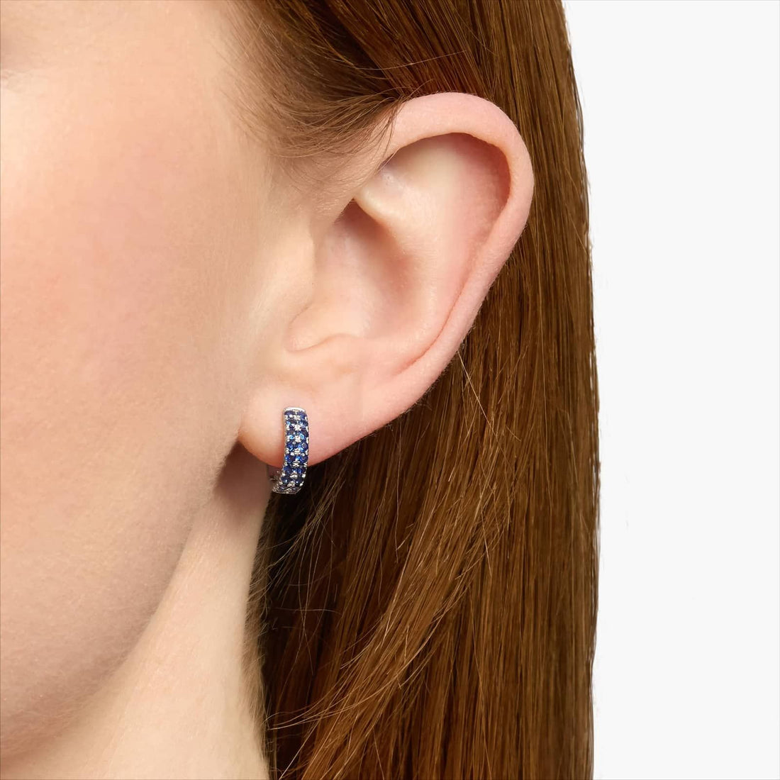 Sapphire Double Row Huggie Earrings in White Gold