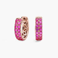 Pink Sapphire Double Row Huggie Earrings in Rose Gold