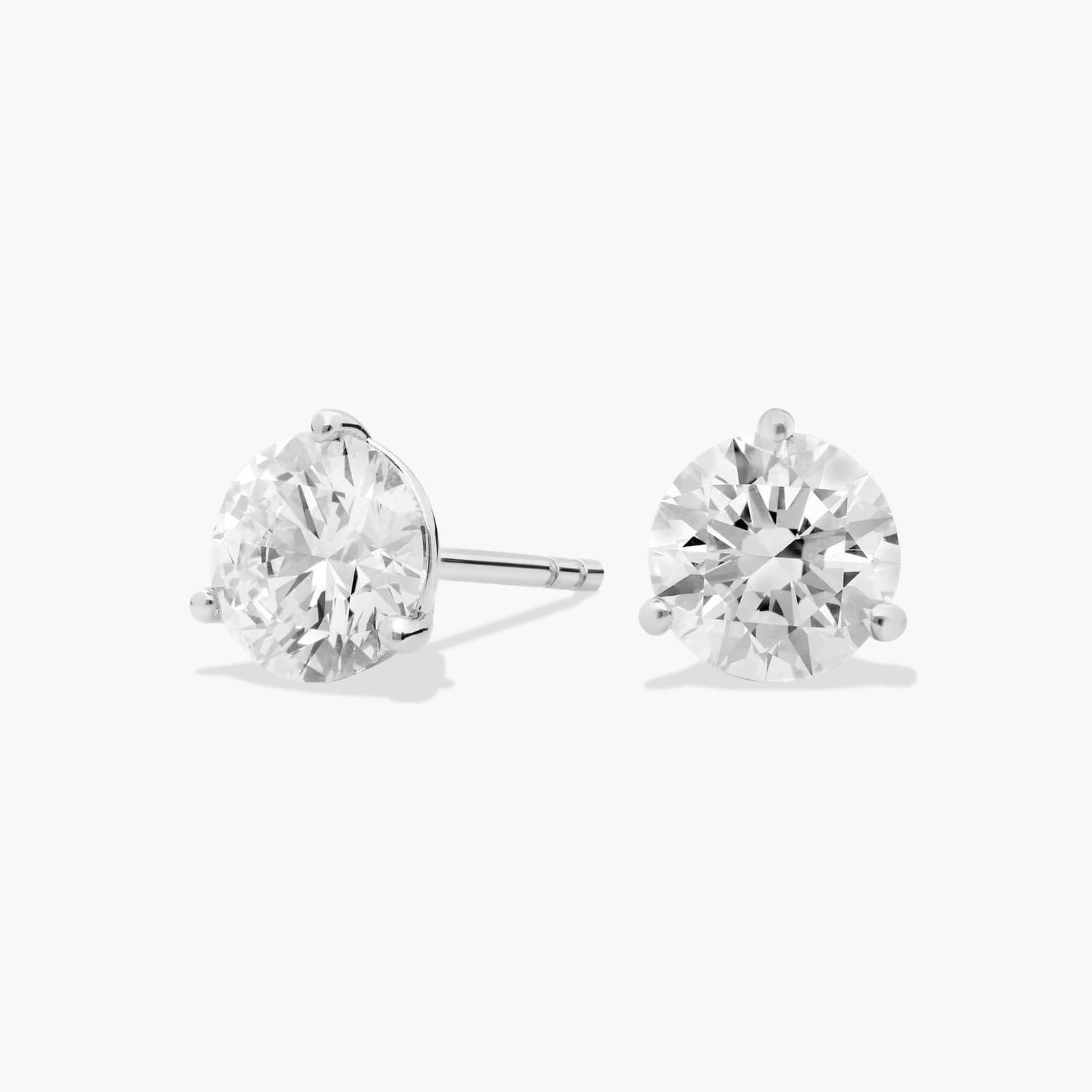 Three Prong Martini Round Brilliant Lab Grown Diamond Earrings In White Gold