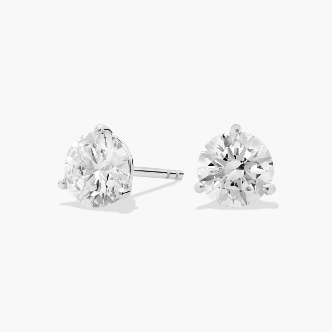 Three Prong Martini Round Brilliant Lab Grown Diamond Earrings In White Gold