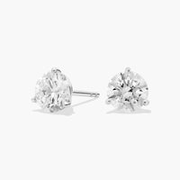 Three Prong Martini Round Brilliant Lab Grown Diamond Earrings In White Gold
