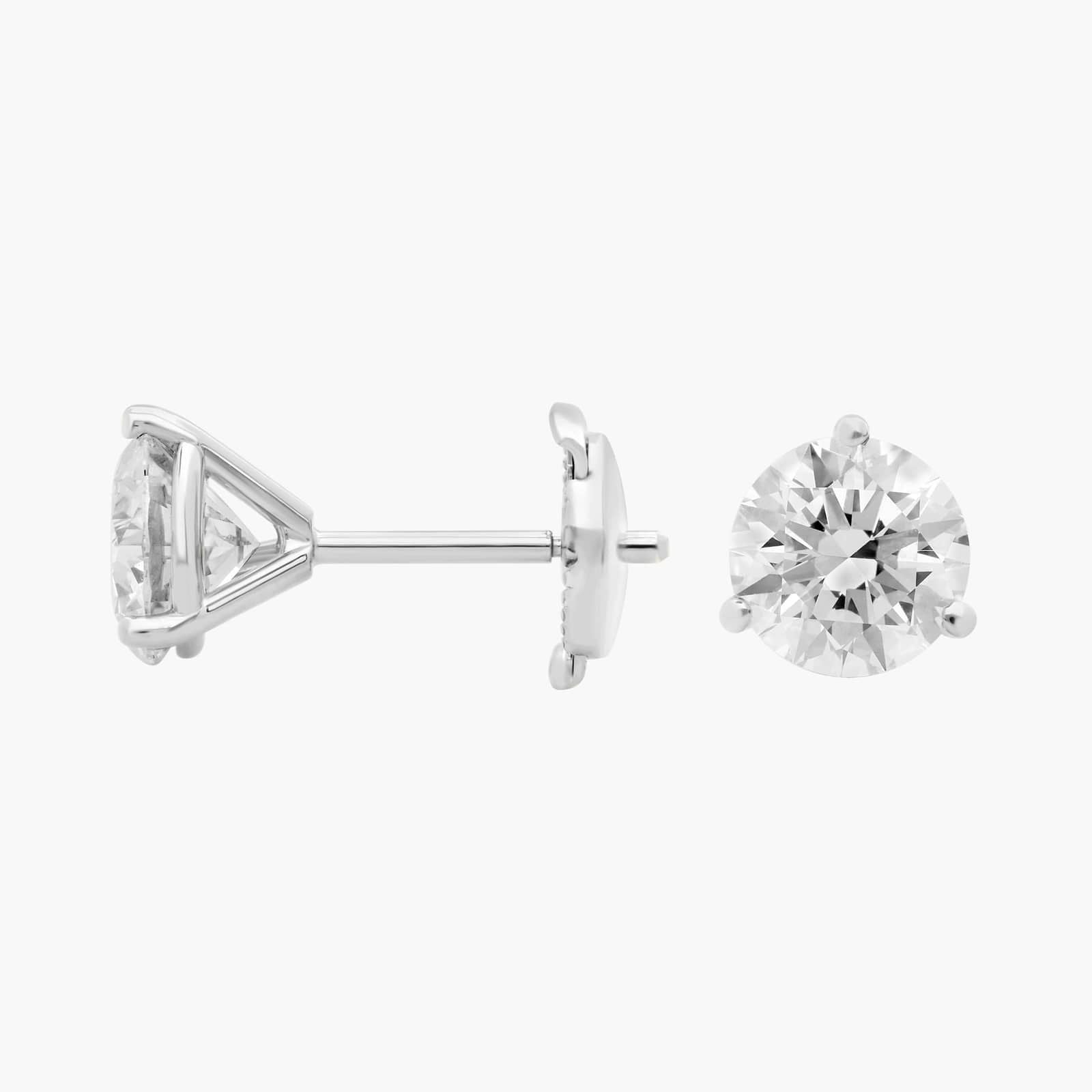 Three Prong Martini Round Brilliant Lab Grown Diamond Earrings In White Gold
