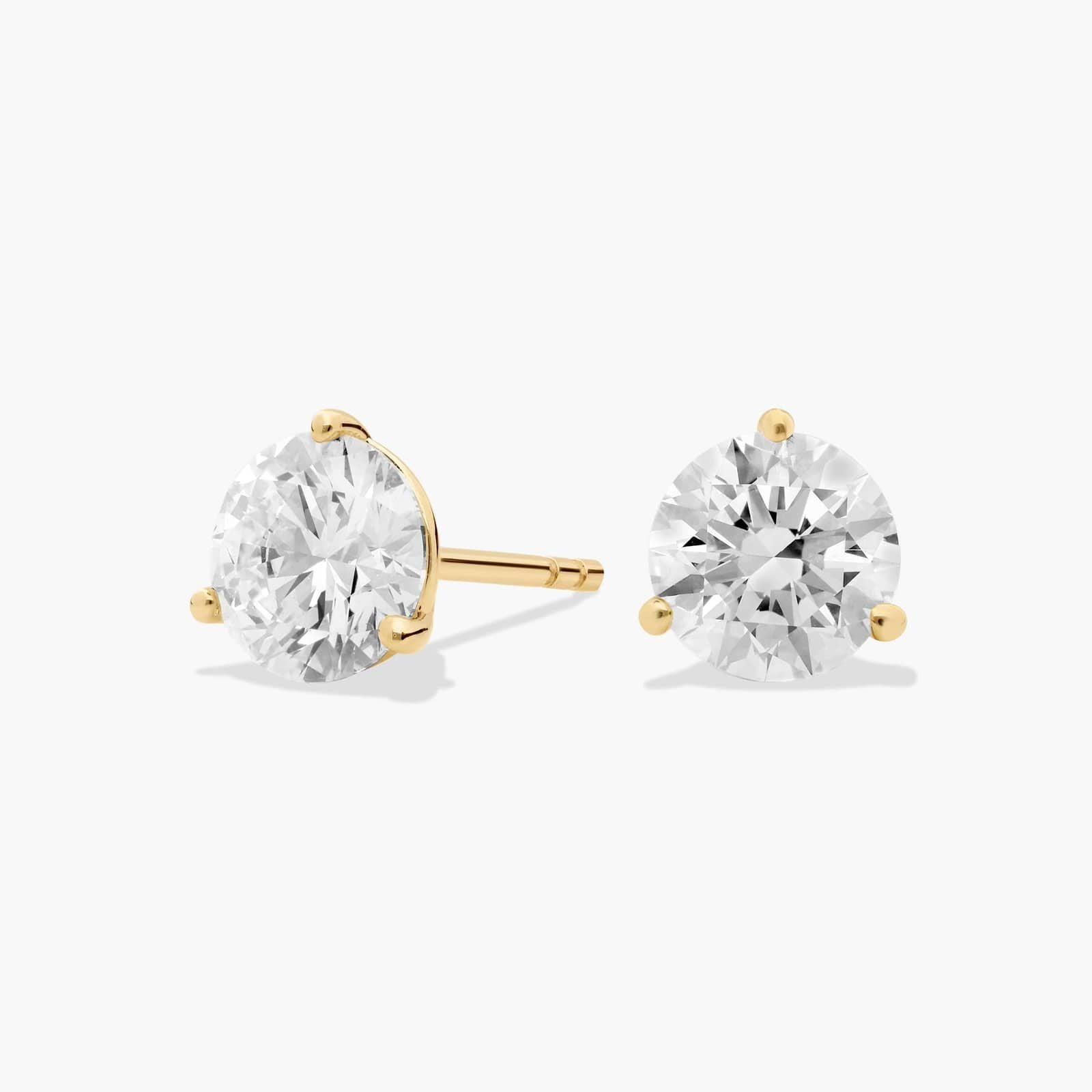 Three Prong Martini Round Brilliant Lab Grown Diamond Earrings In White Gold