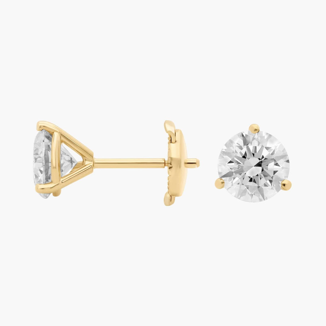 Three Prong Martini Round Brilliant Lab Grown Diamond Earrings In White Gold
