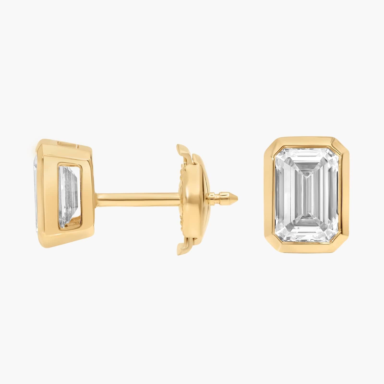 Bezel Set Emerald Cut Lab-Grown Diamond Stud Earrings In White Gold