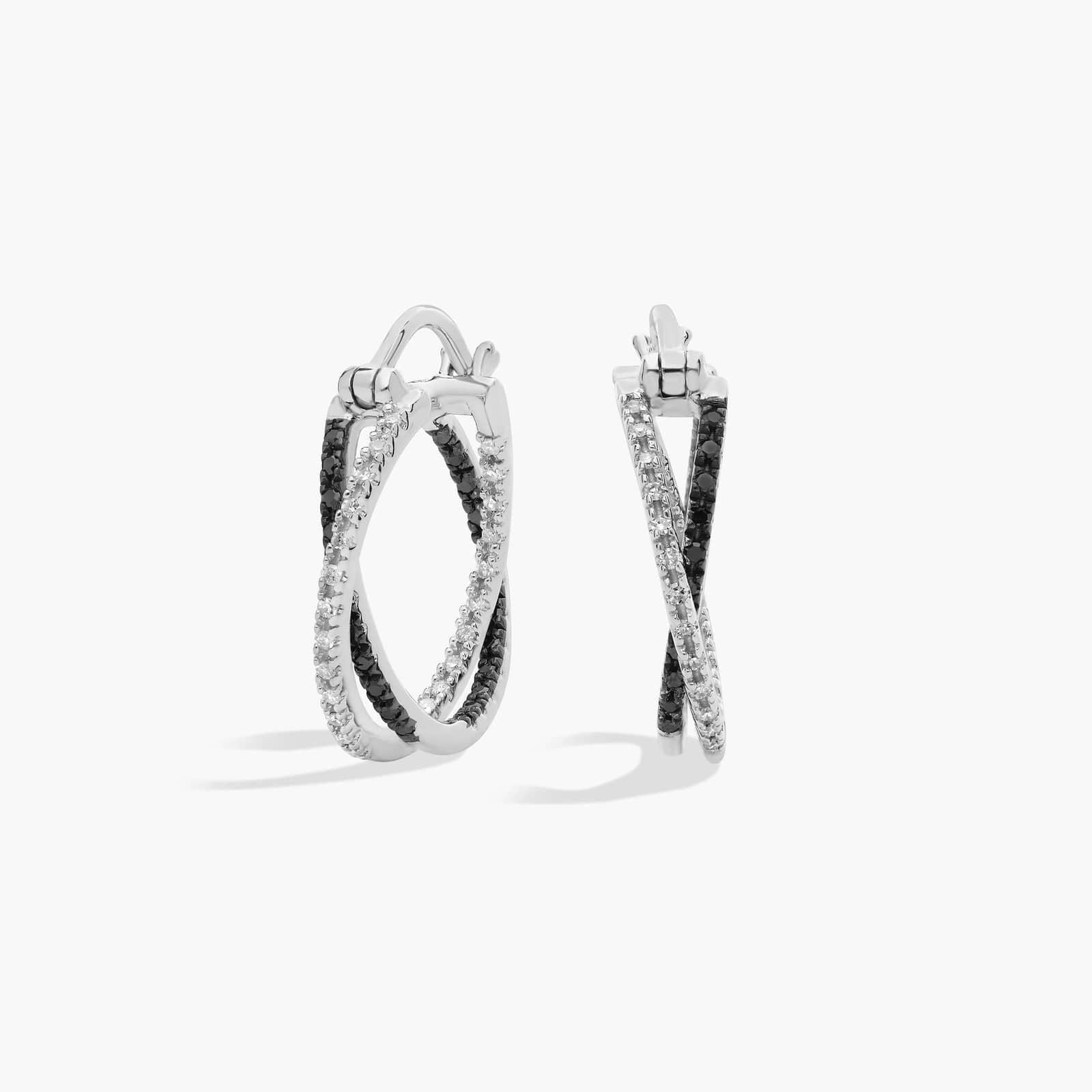 Twisted Elegance Black & White Diamond Hoop Earrings