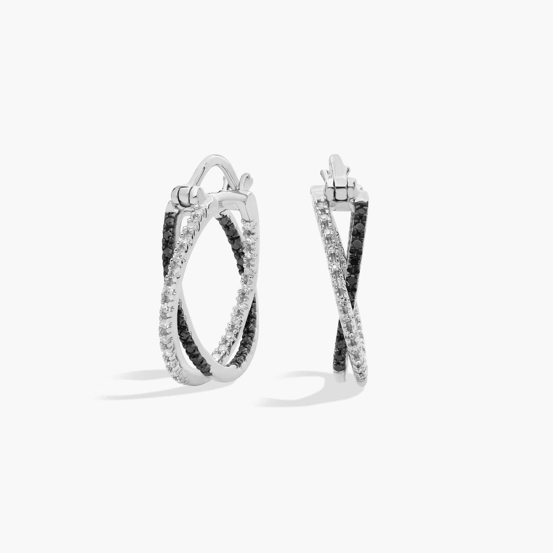 Twisted Elegance Black & White Diamond Hoop Earrings
