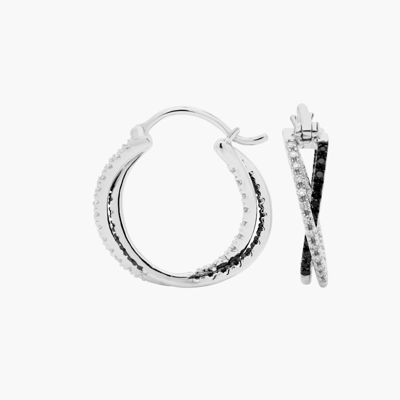 Twisted Elegance Black & White Diamond Hoop Earrings