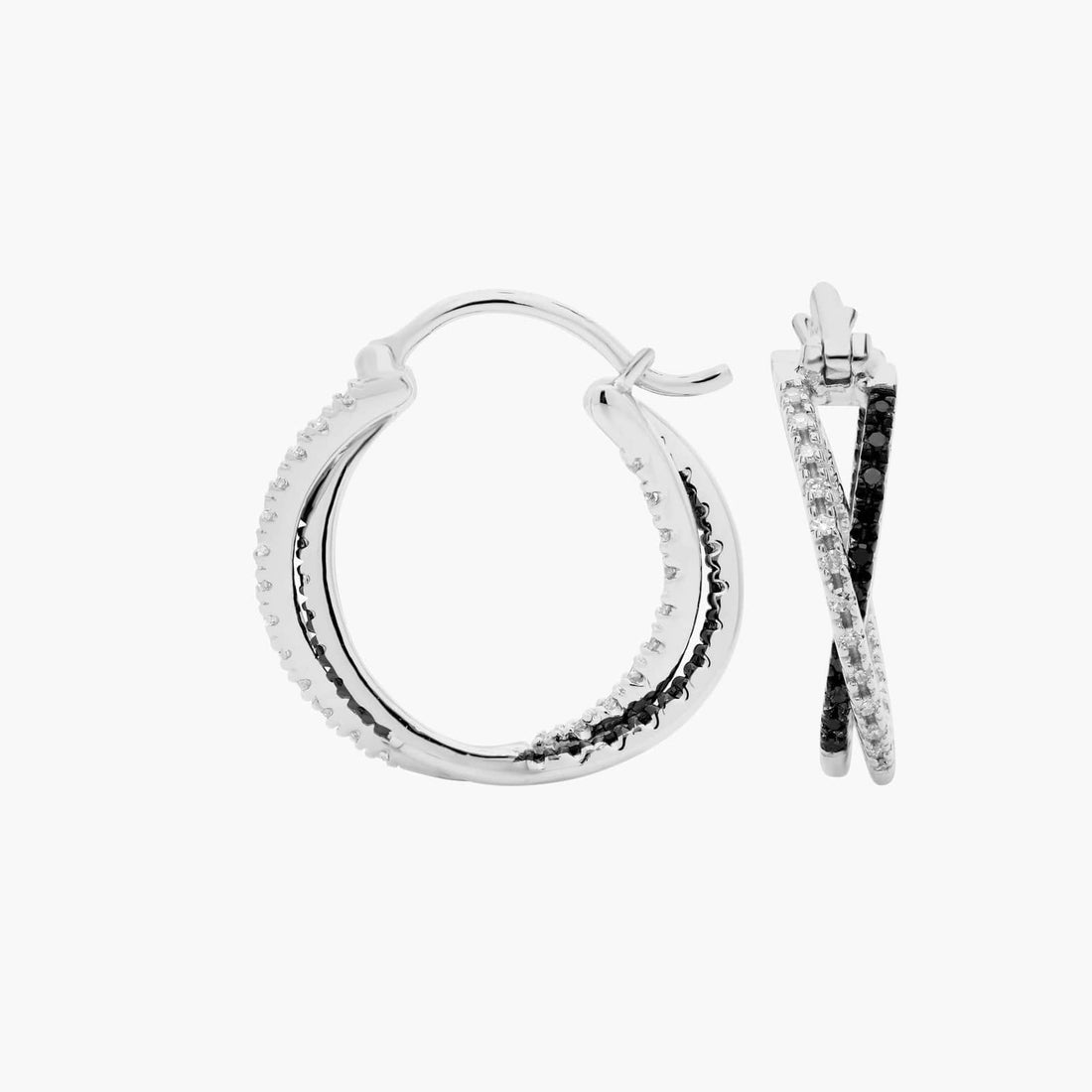 Twisted Elegance Black & White Diamond Hoop Earrings