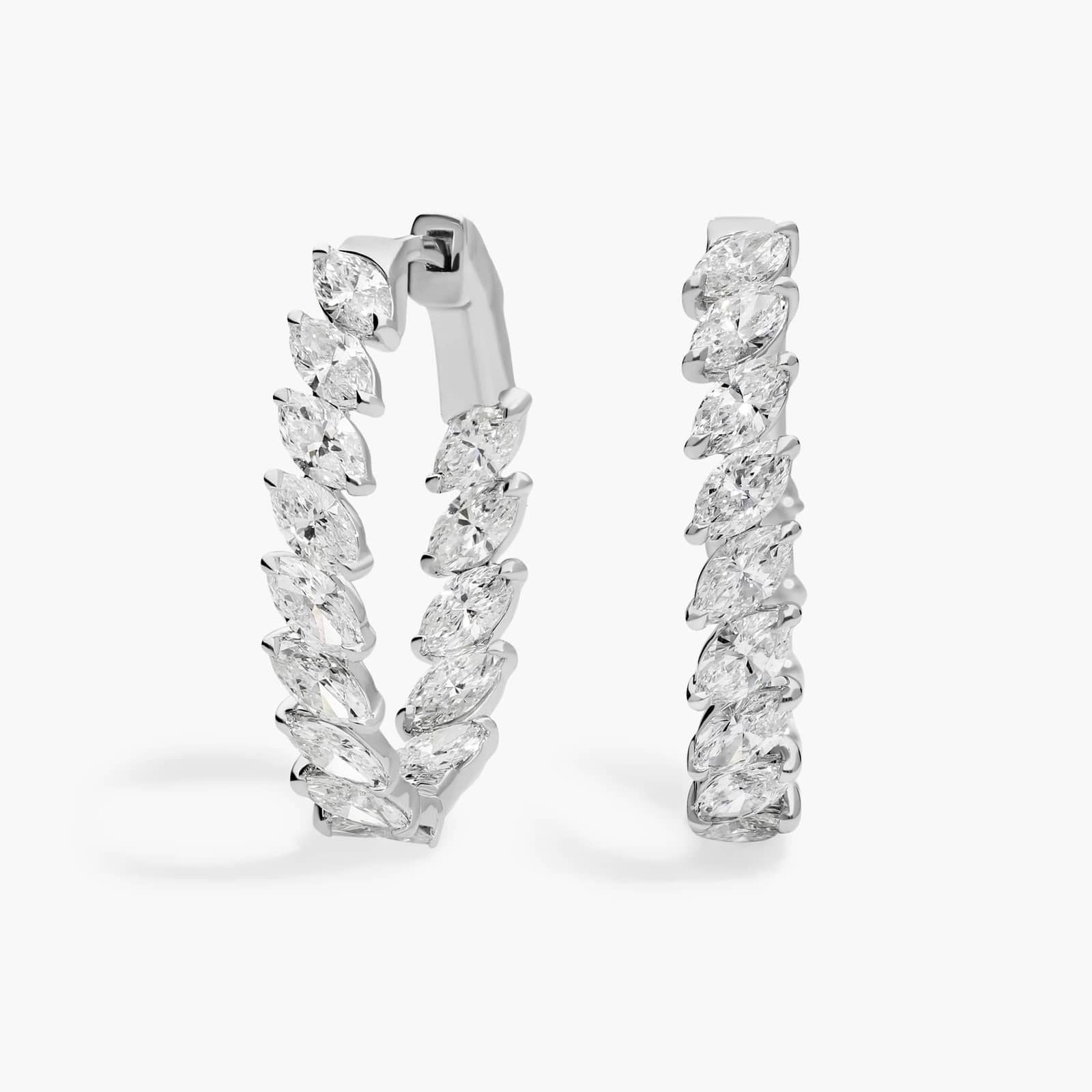 Marquise Diamond Hoop Earrings 10K 14K 18K Gold
