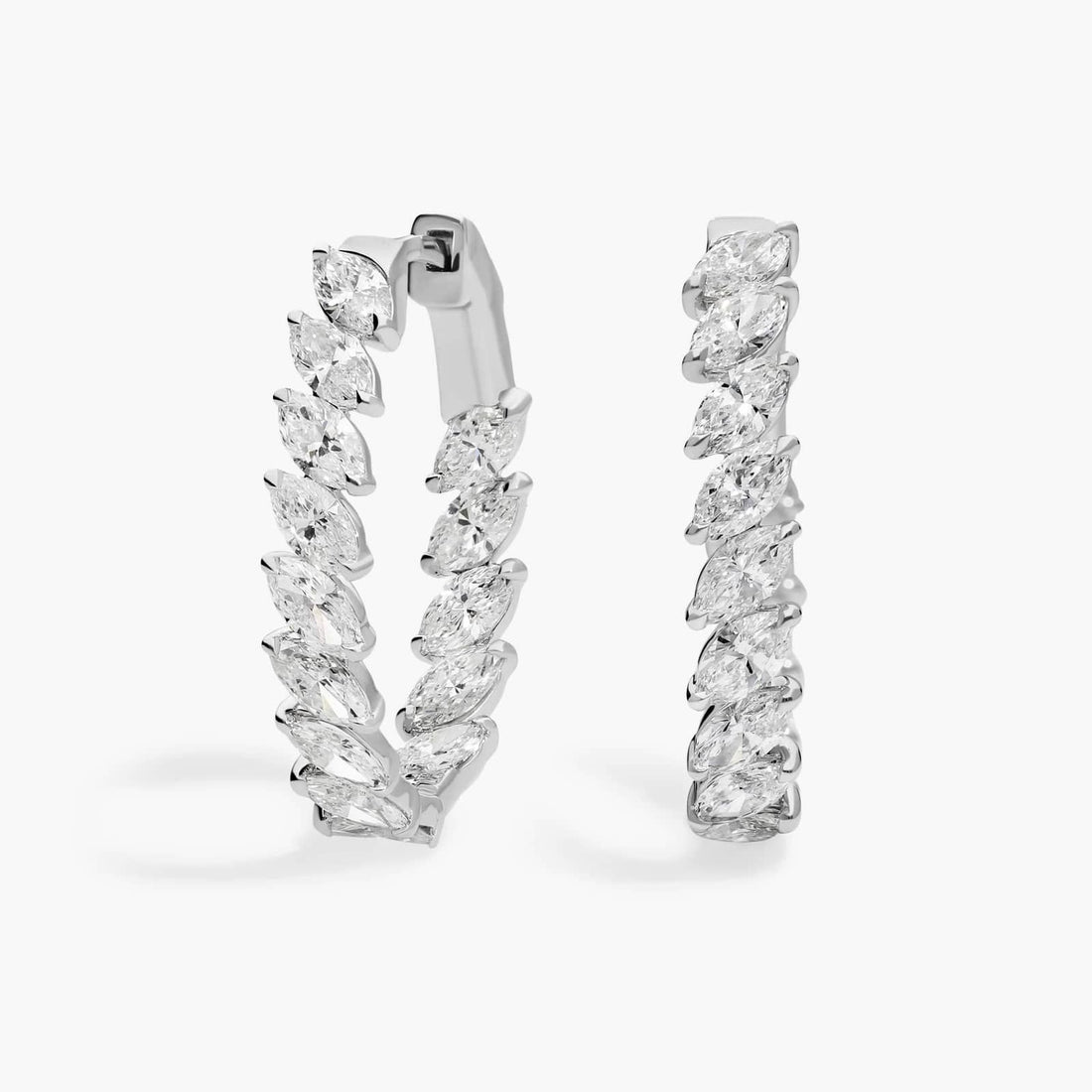 Marquise Diamond Hoop Earrings 10K 14K 18K Gold