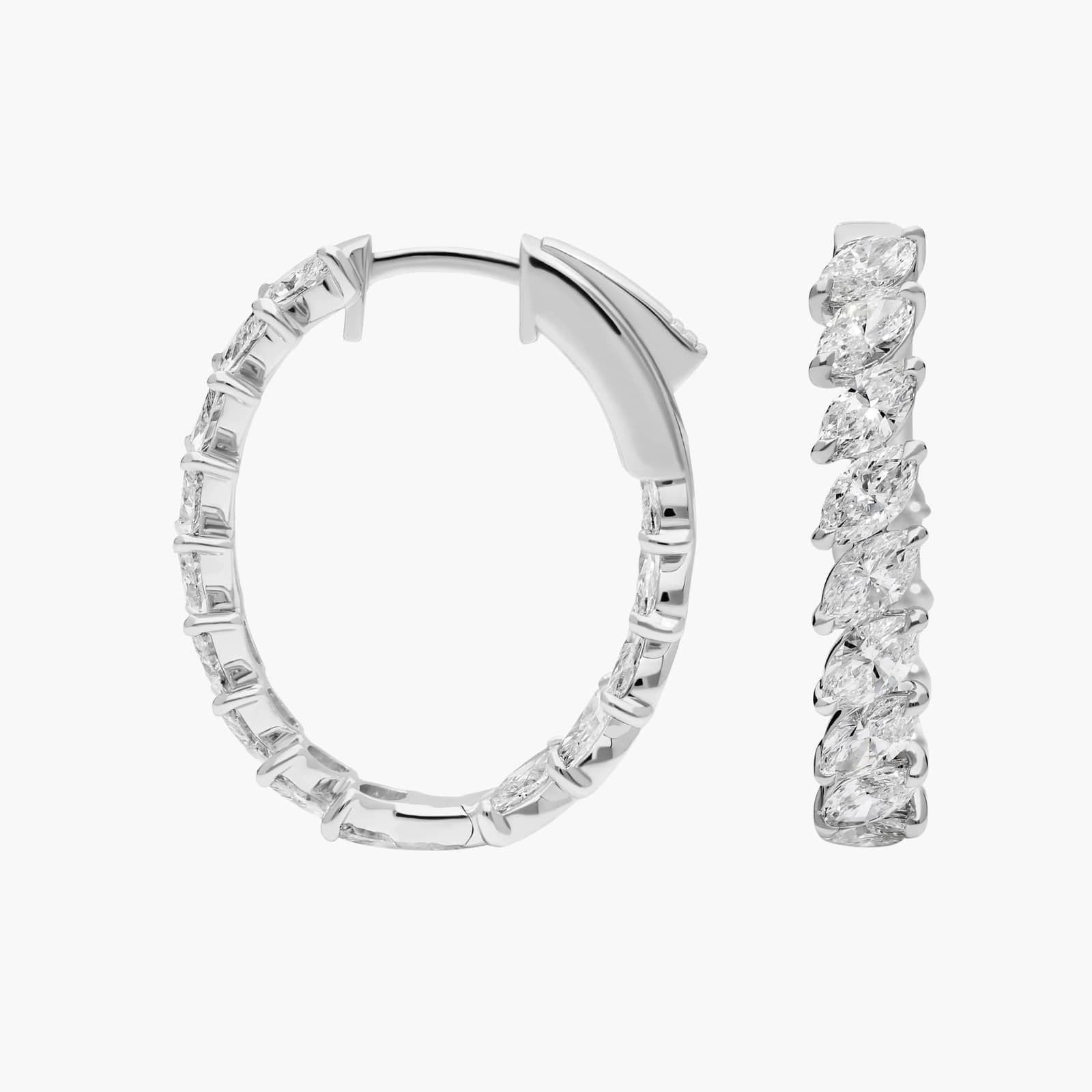 Marquise Diamond Hoop Earrings 10K 14K 18K Gold