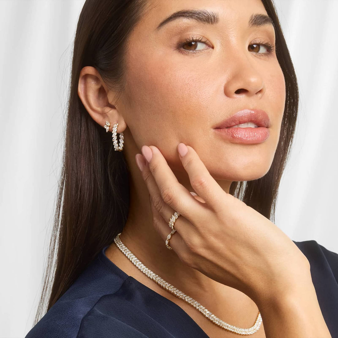 Marquise Diamond Hoop Earrings 10K 14K 18K Gold