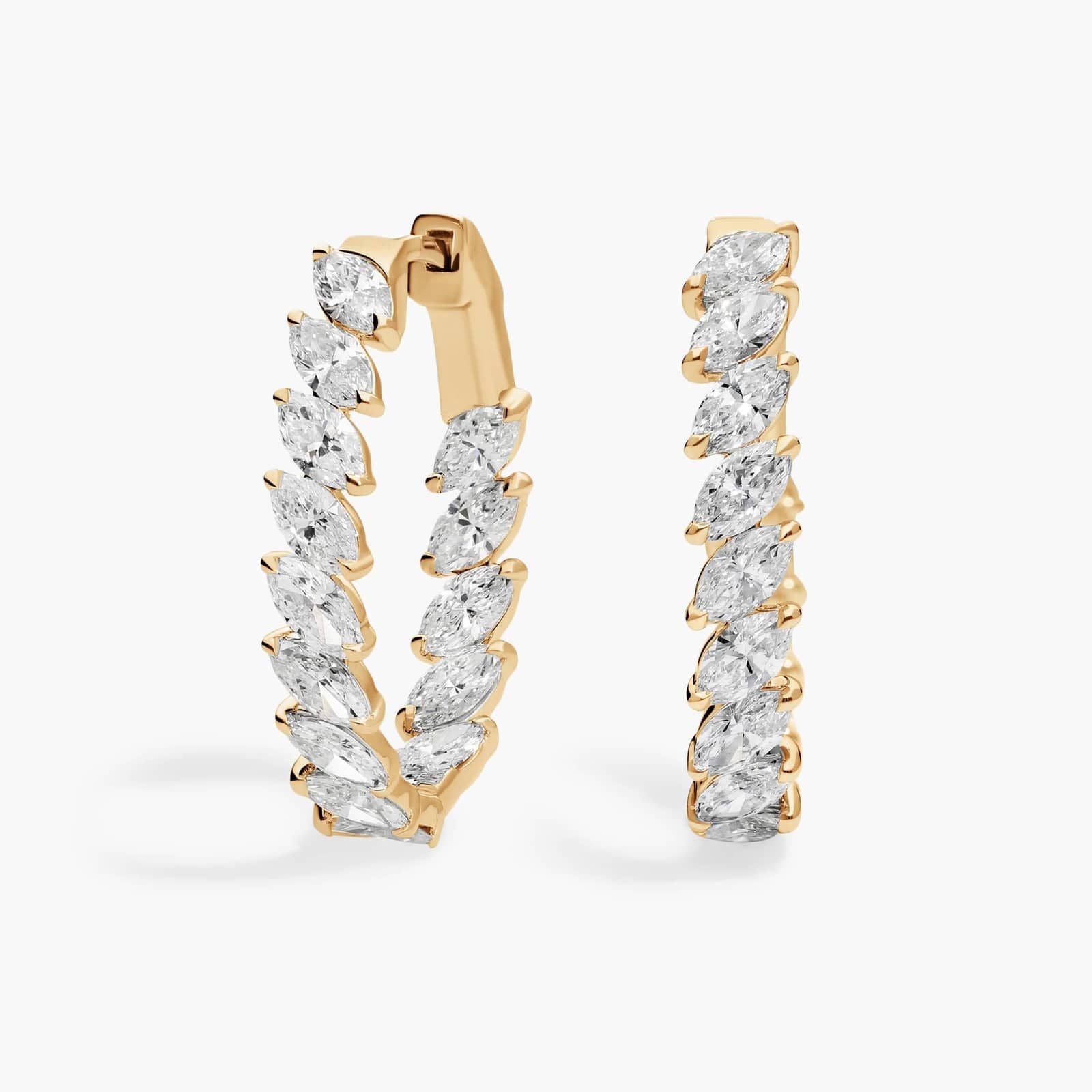 Marquise Diamond Hoop Earrings 10K 14K 18K Gold