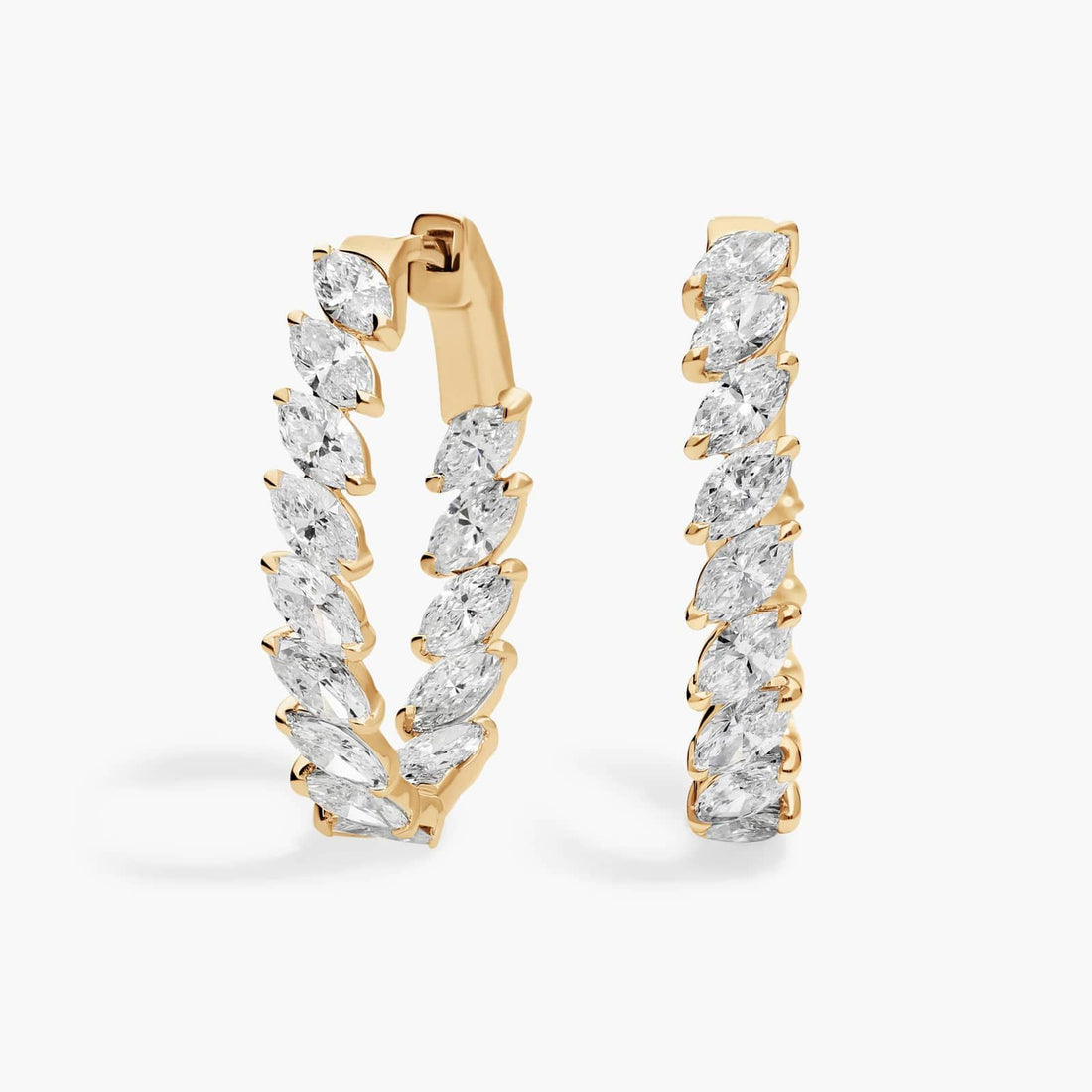 Marquise Diamond Hoop Earrings 10K 14K 18K Gold