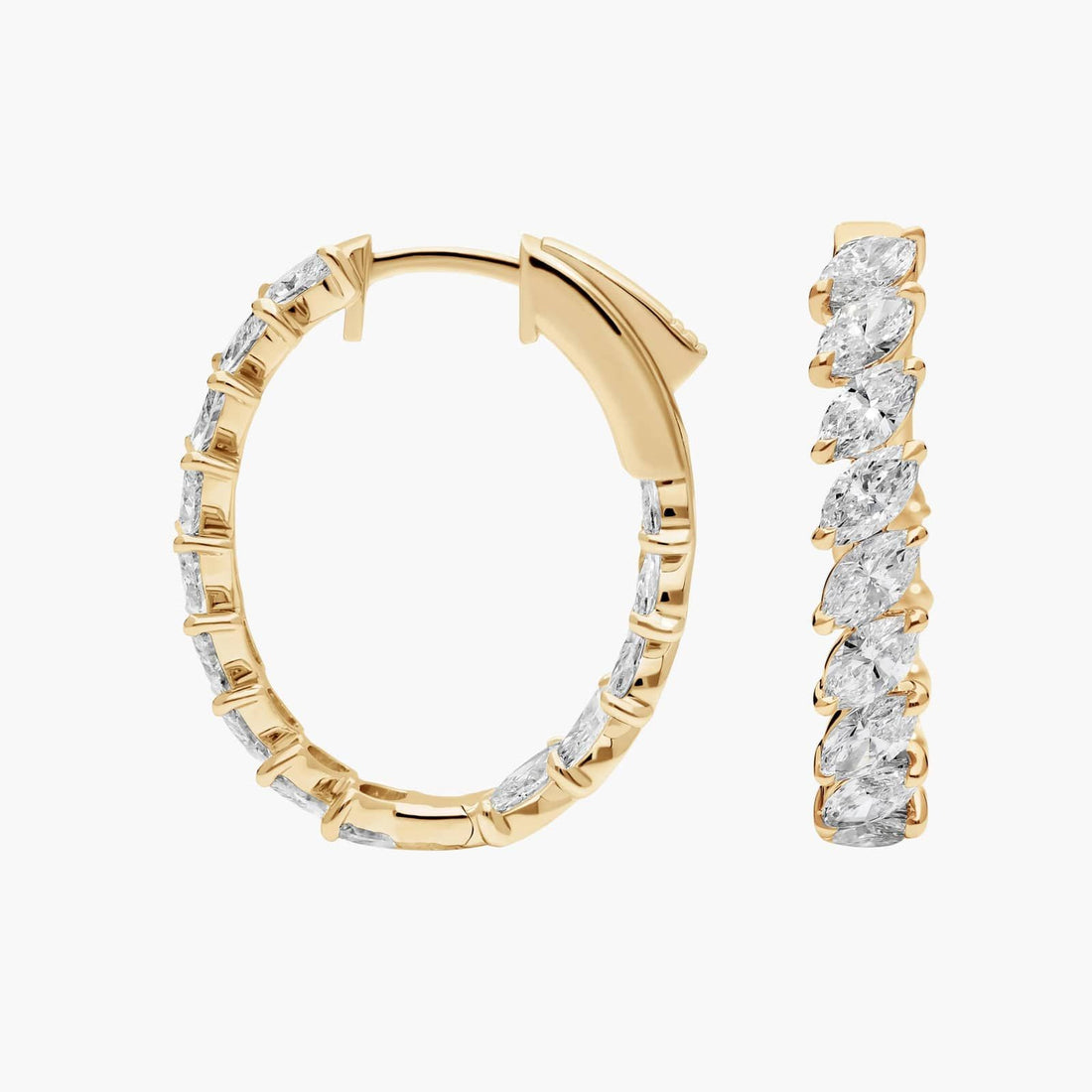 Marquise Diamond Hoop Earrings 10K 14K 18K Gold