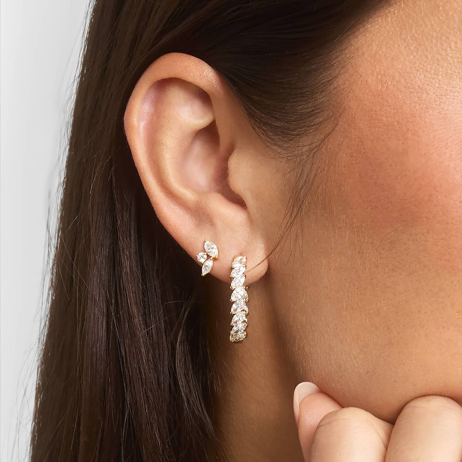 Marquise Diamond Hoop Earrings 10K 14K 18K Gold