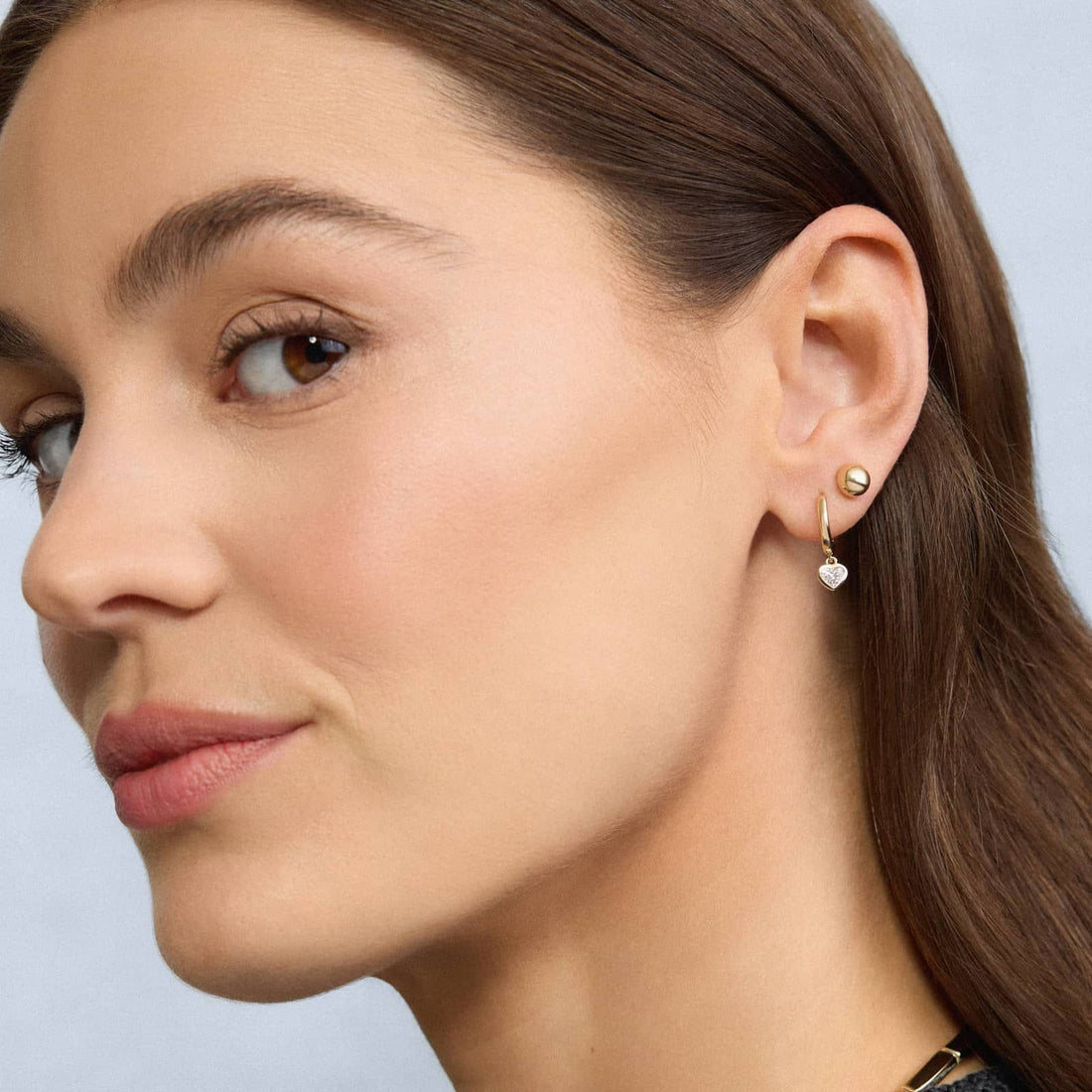 Heart Diamond Bezel Drop Huggie Earrings in White & Yellow Gold