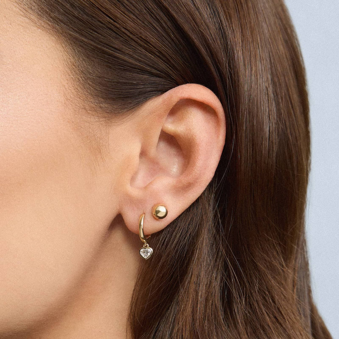 Heart Diamond Bezel Drop Huggie Earrings in White & Yellow Gold