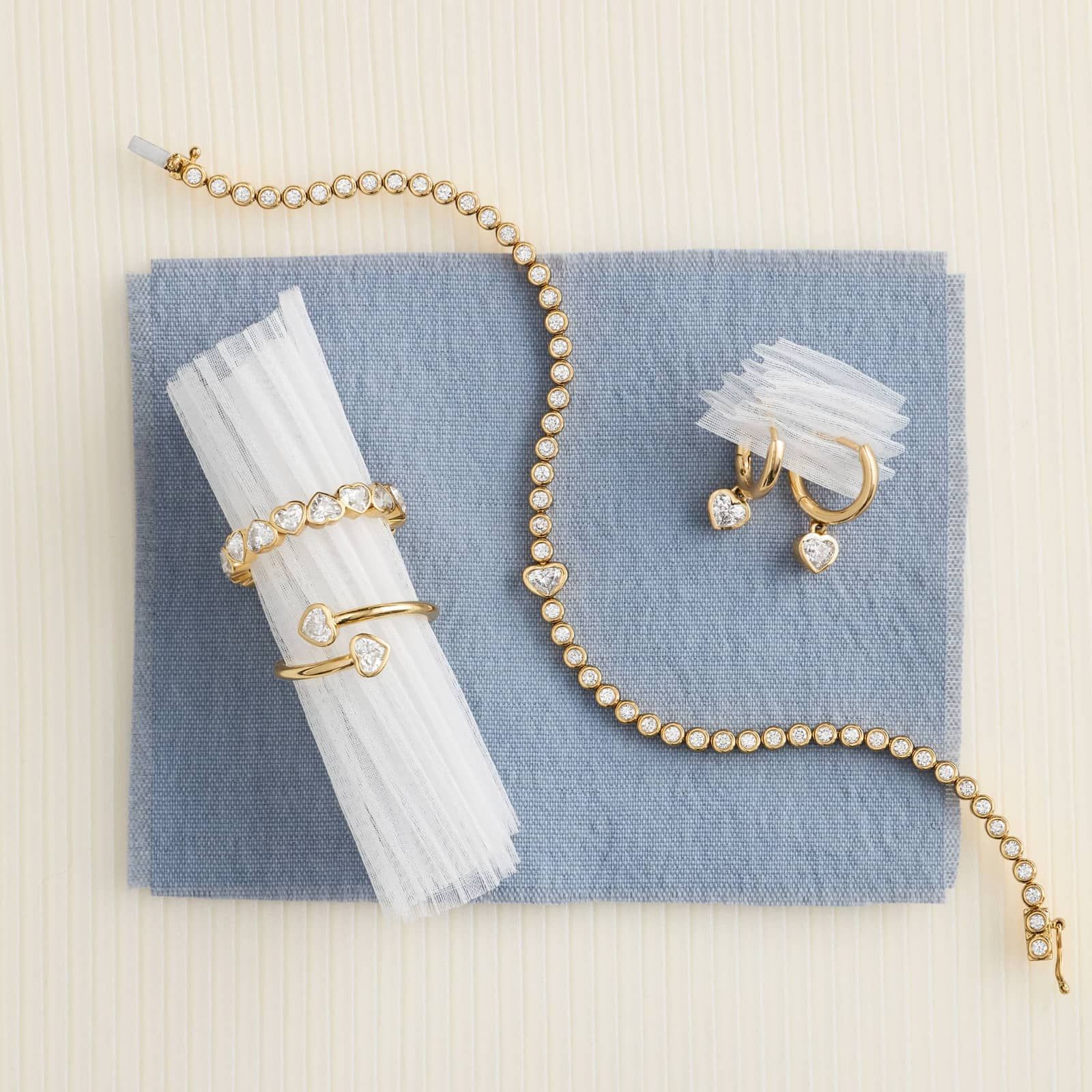 Heart Diamond Bezel Drop Huggie Earrings in White & Yellow Gold