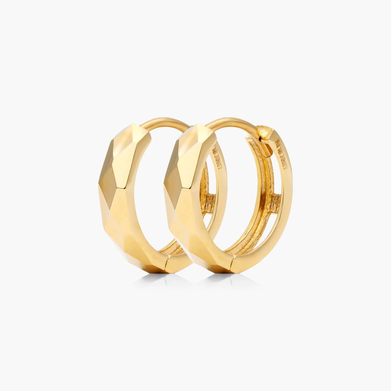 Faceted Hoop Earrings In Yellow Gold