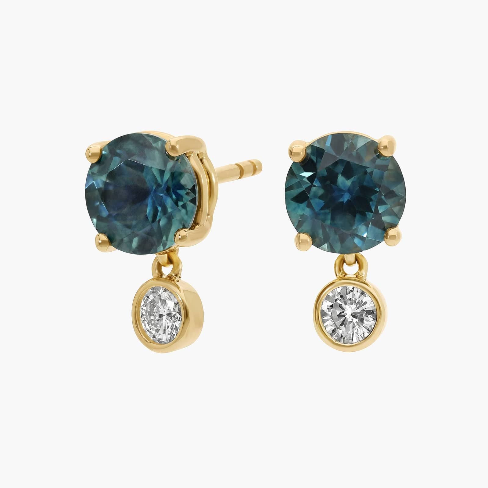 Montana Sapphire & Round Diamond Bezel & Prong Earrings in Yellow Gold