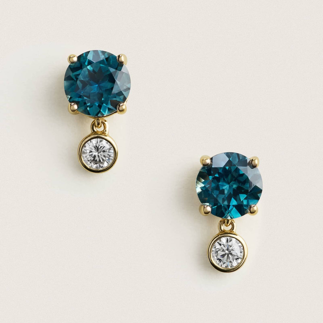 Montana Sapphire & Round Diamond Bezel & Prong Earrings in Yellow Gold