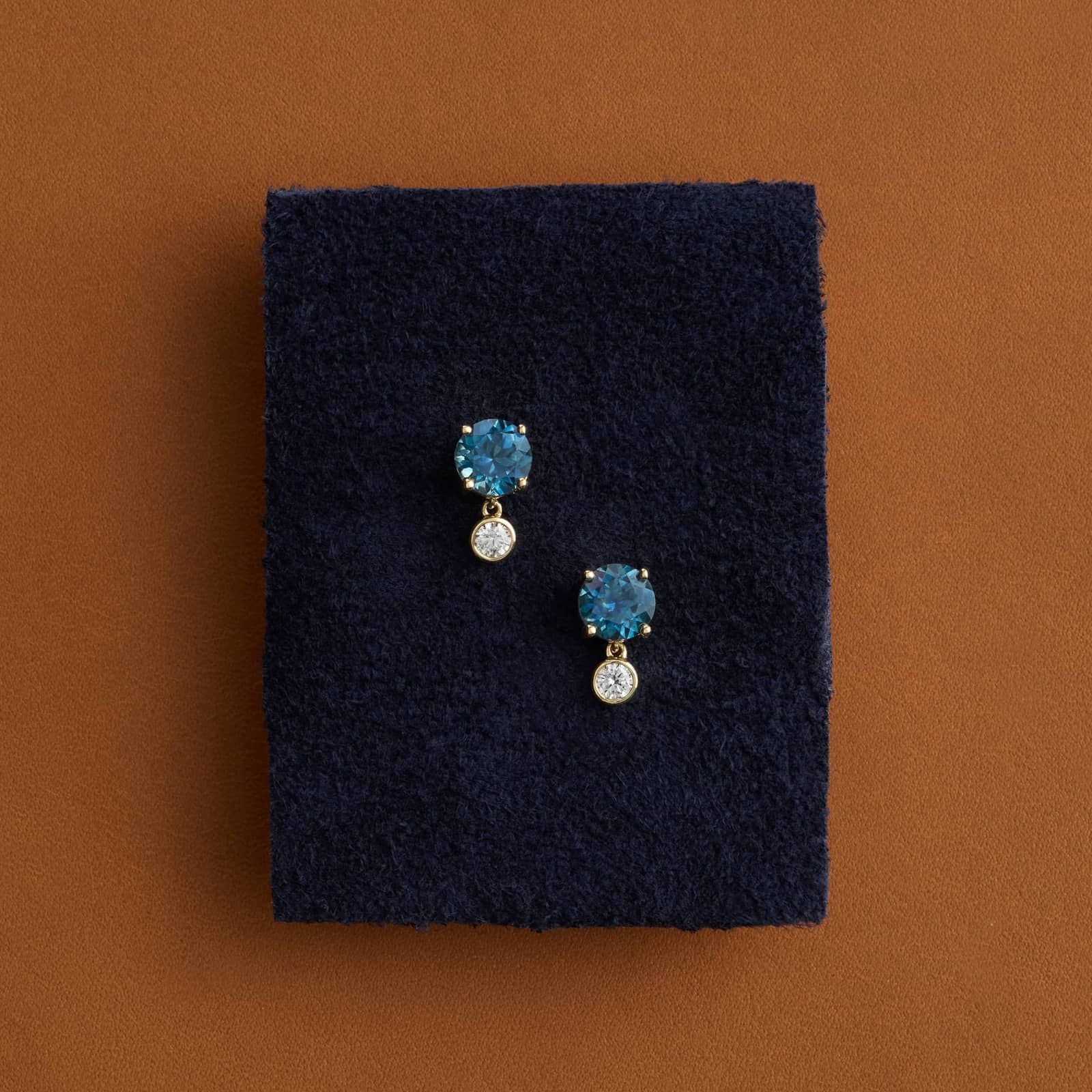 Montana Sapphire & Round Diamond Bezel & Prong Earrings in Yellow Gold