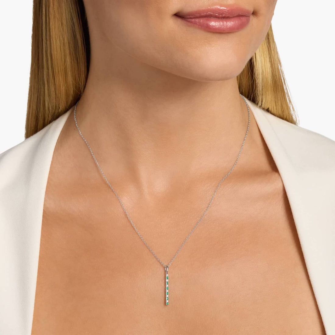 Alternating Sapphire and Diamond Vertical Bar Pendant in White Gold