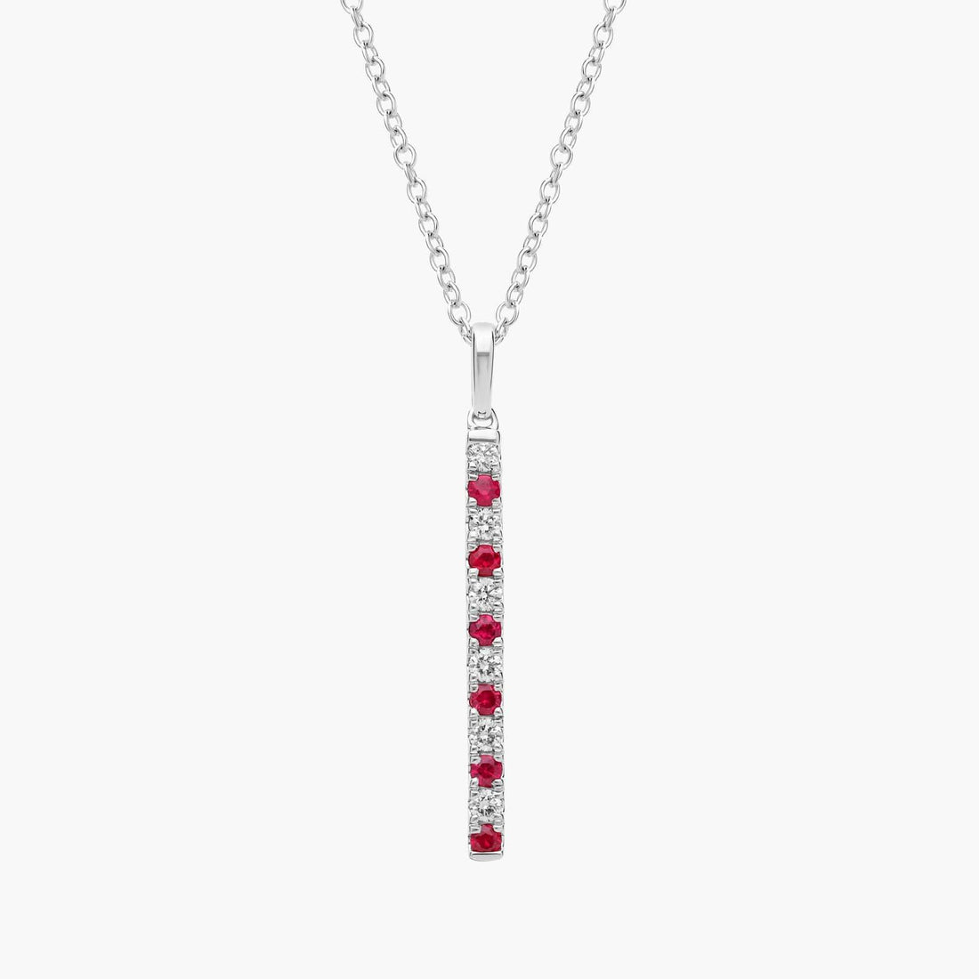 Alternating Sapphire and Diamond Vertical Bar Pendant in White Gold