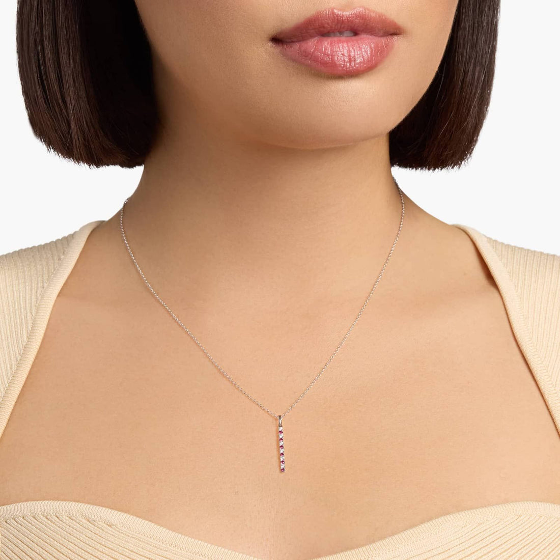 Alternating Sapphire and Diamond Vertical Bar Pendant in White Gold
