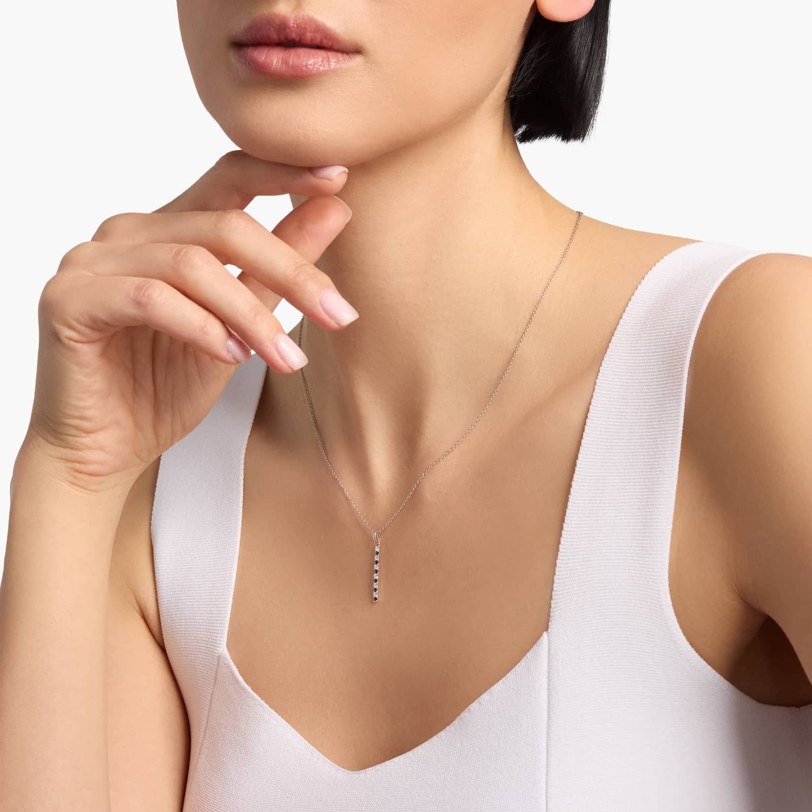Alternating Sapphire and Diamond Vertical Bar Pendant in White Gold