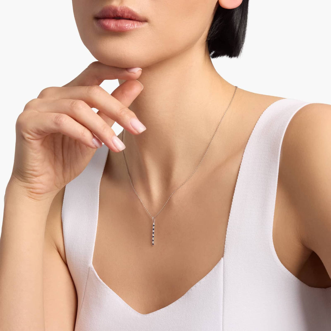 Alternating Sapphire and Diamond Vertical Bar Pendant in White Gold