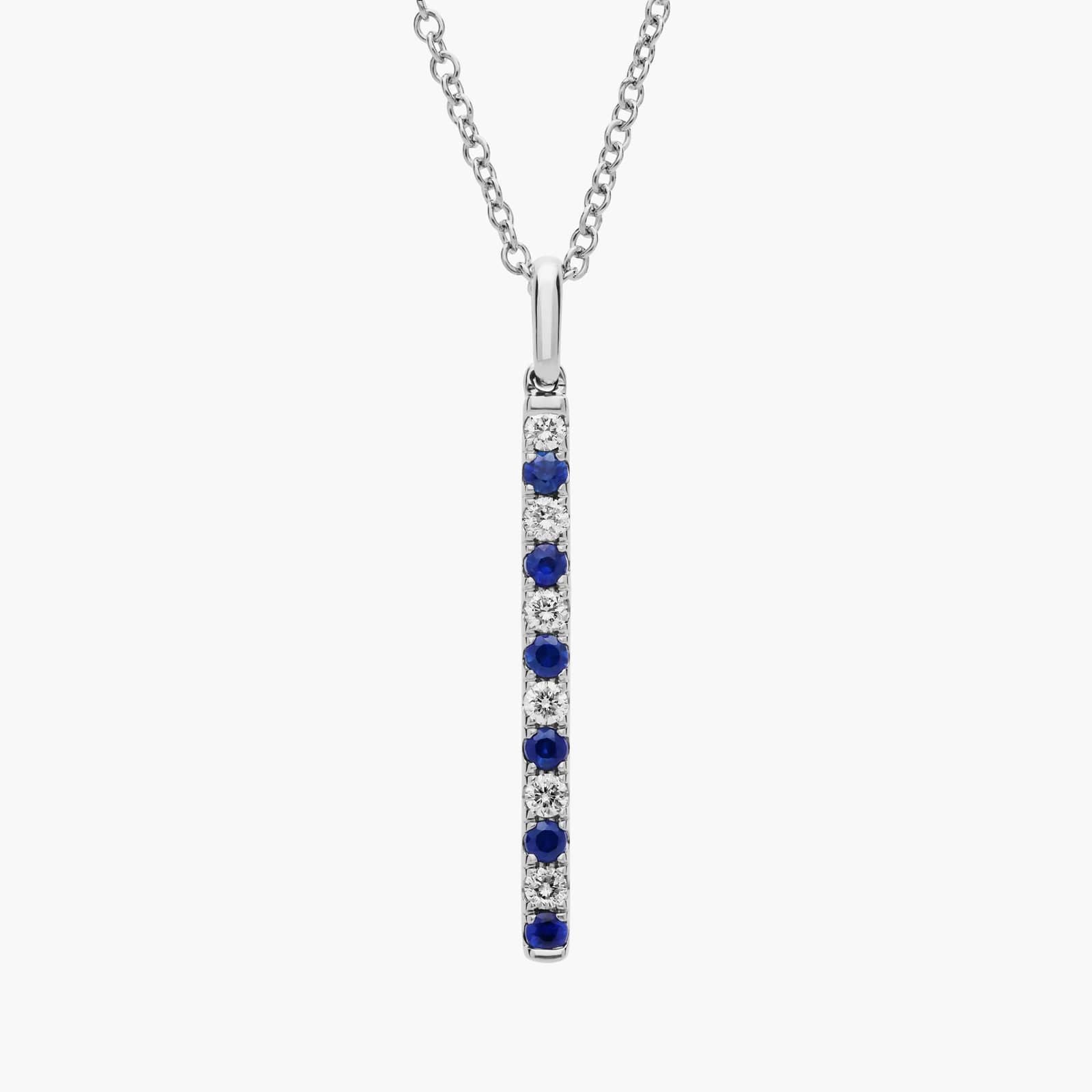 Alternating Sapphire and Diamond Vertical Bar Pendant in White Gold