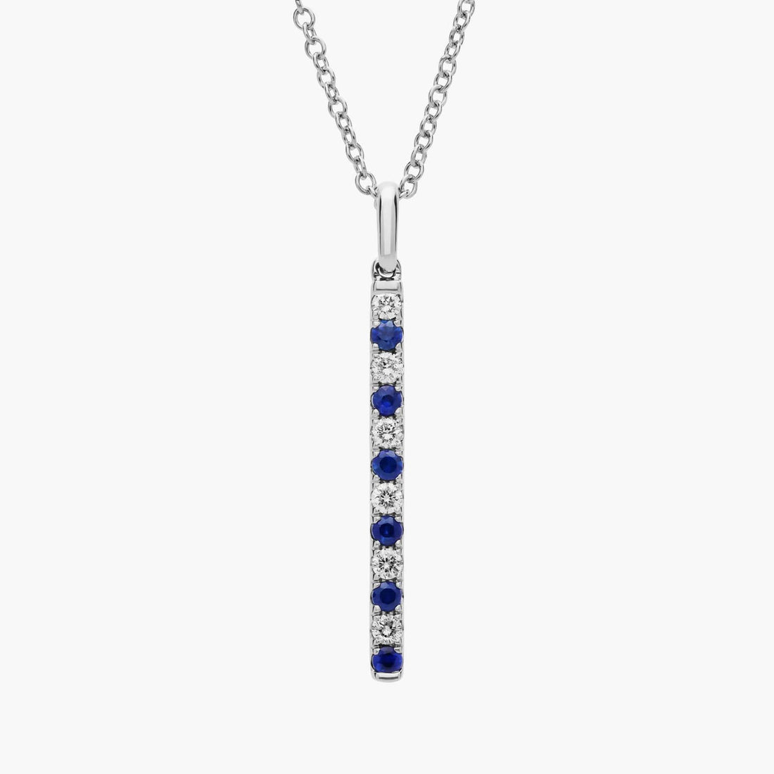 Alternating Sapphire and Diamond Vertical Bar Pendant in White Gold