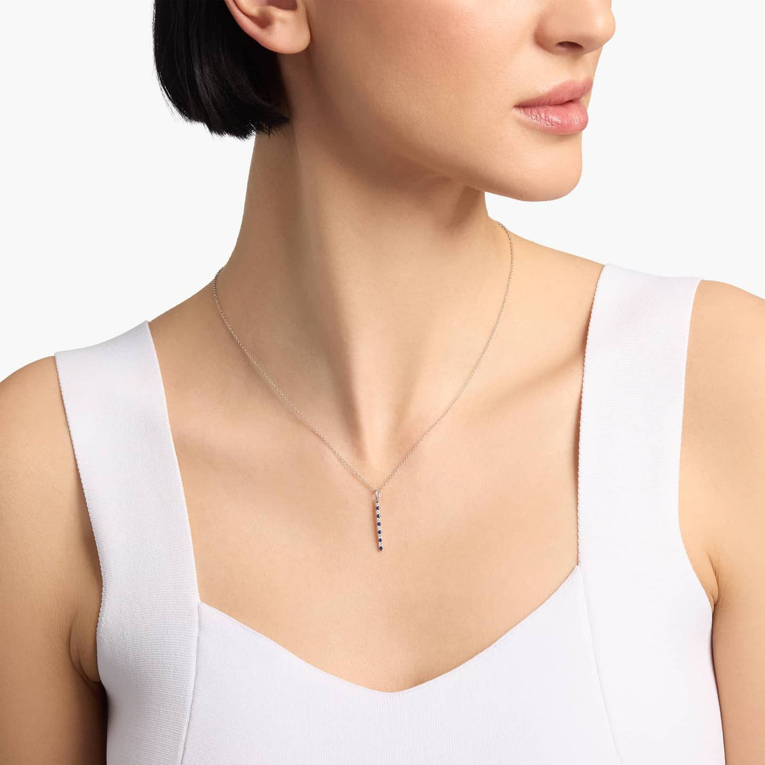 Alternating Sapphire and Diamond Vertical Bar Pendant in White Gold