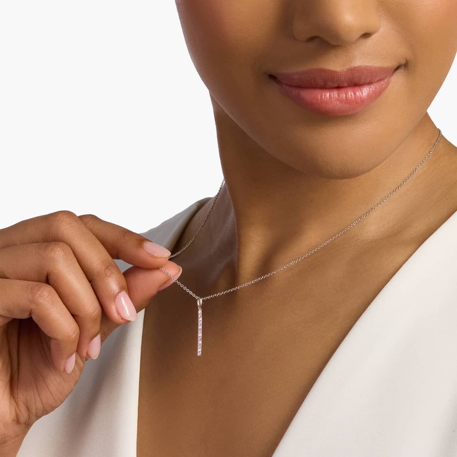Alternating Sapphire and Diamond Vertical Bar Pendant in White Gold