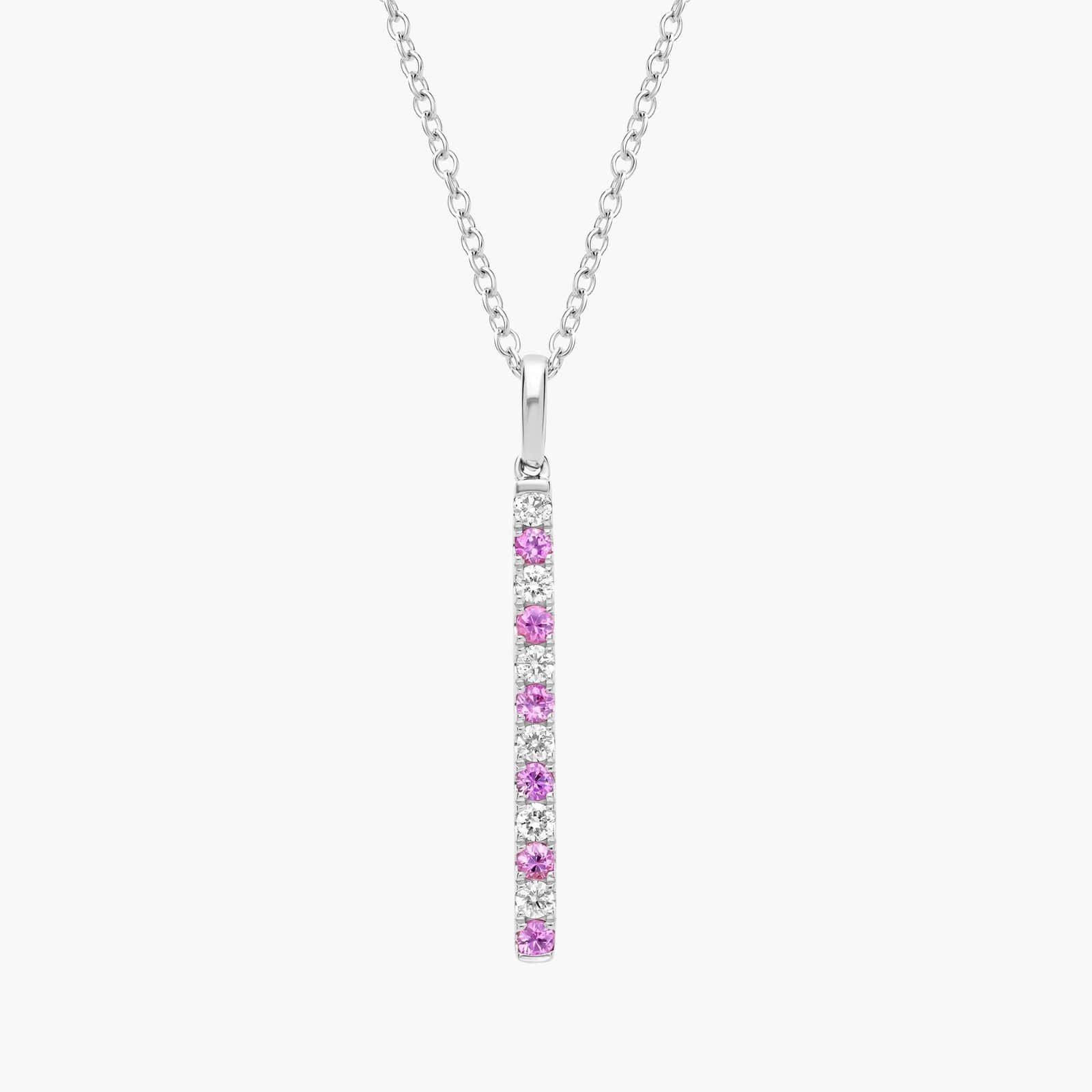 Alternating Sapphire and Diamond Vertical Bar Pendant in White Gold