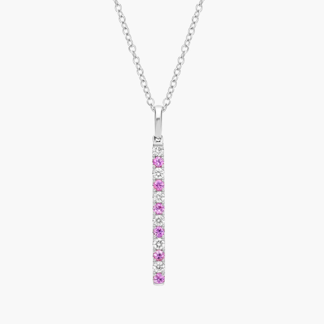 Alternating Sapphire and Diamond Vertical Bar Pendant in White Gold