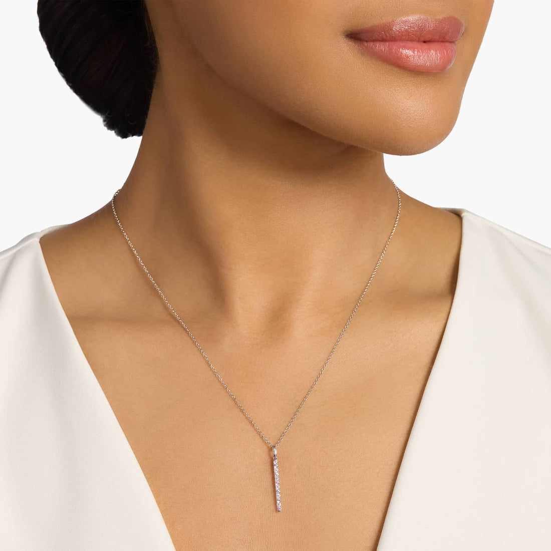 Alternating Sapphire and Diamond Vertical Bar Pendant in White Gold