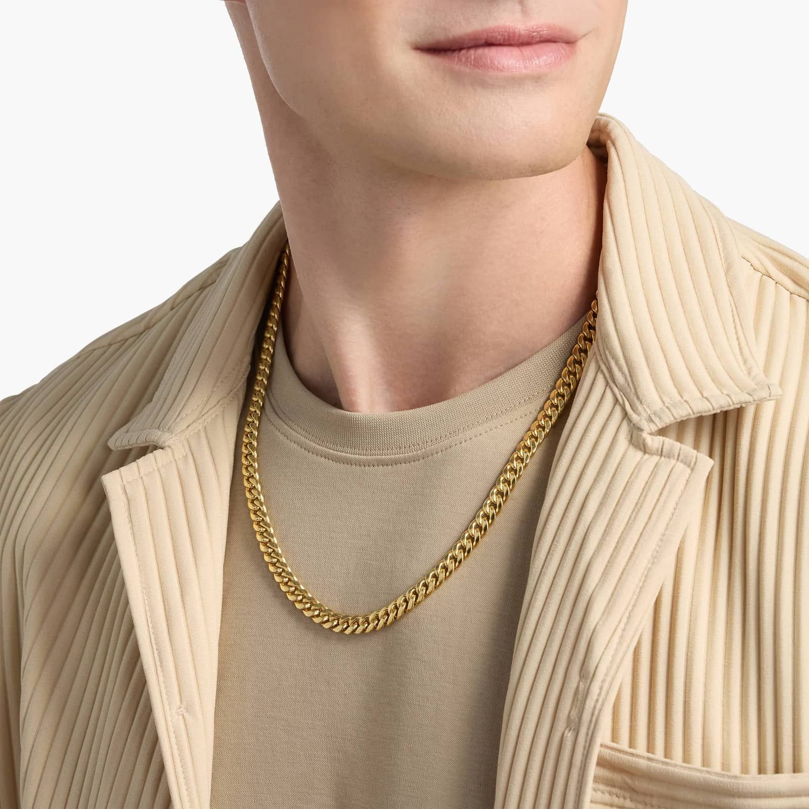 24" Men's Semi-Solid Miami Cuban Chain in Yellow Gold (7.3 mm)