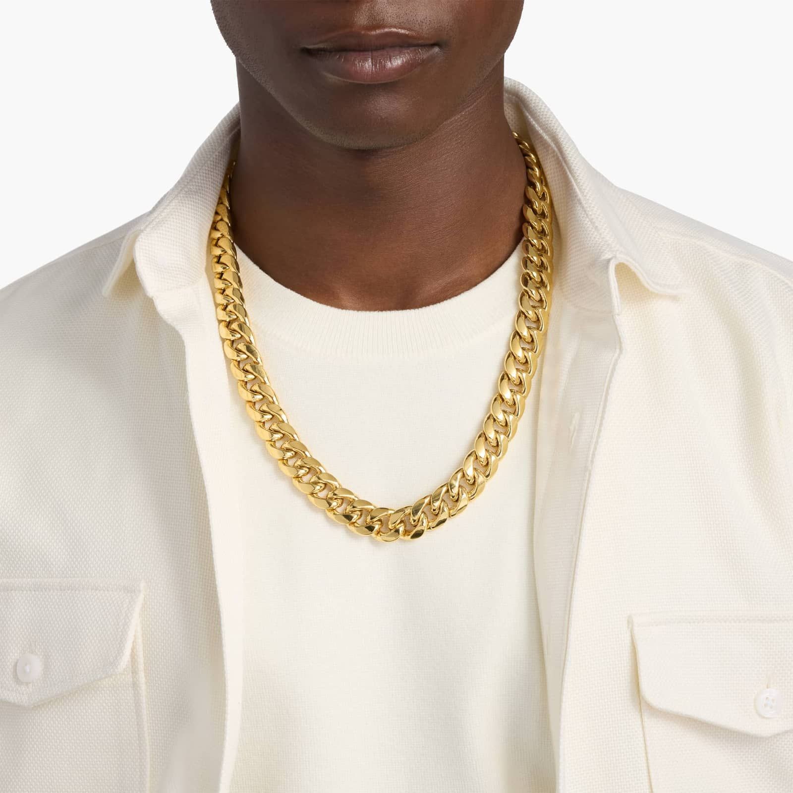 24" Men's Semi-Solid Miami Cuban Chain in Yellow Gold (15 mm)