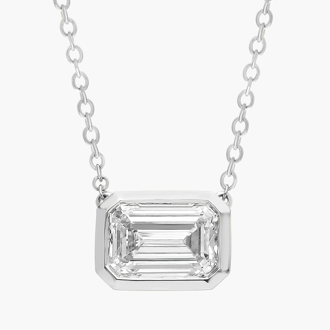 East West Emerald Cut Bezel Lab-Grown Diamond Pendant In White Gold / Yellow Gold