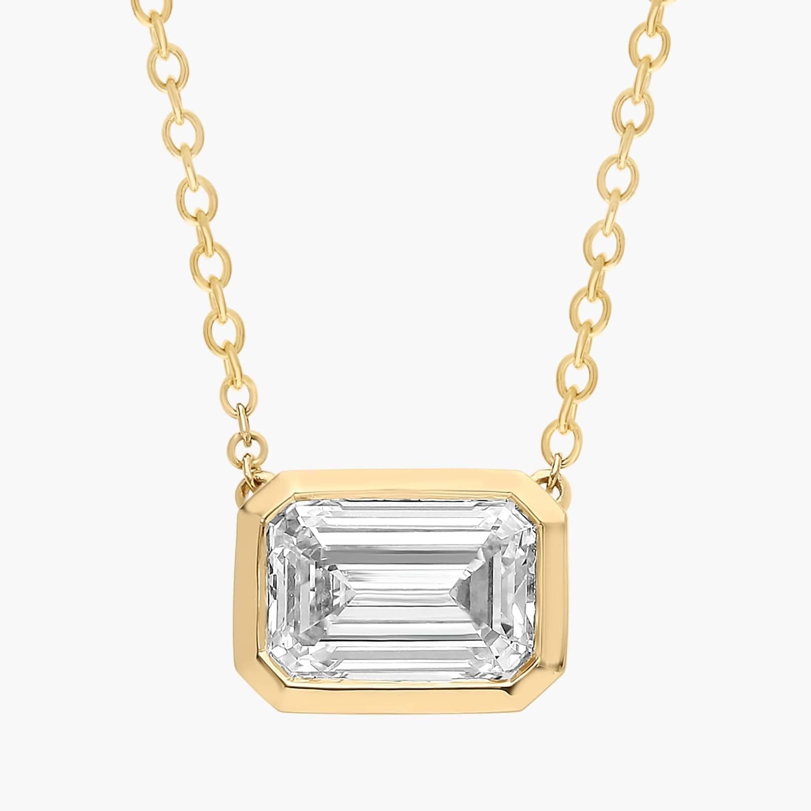 East West Emerald Cut Bezel Lab-Grown Diamond Pendant In White Gold / Yellow Gold