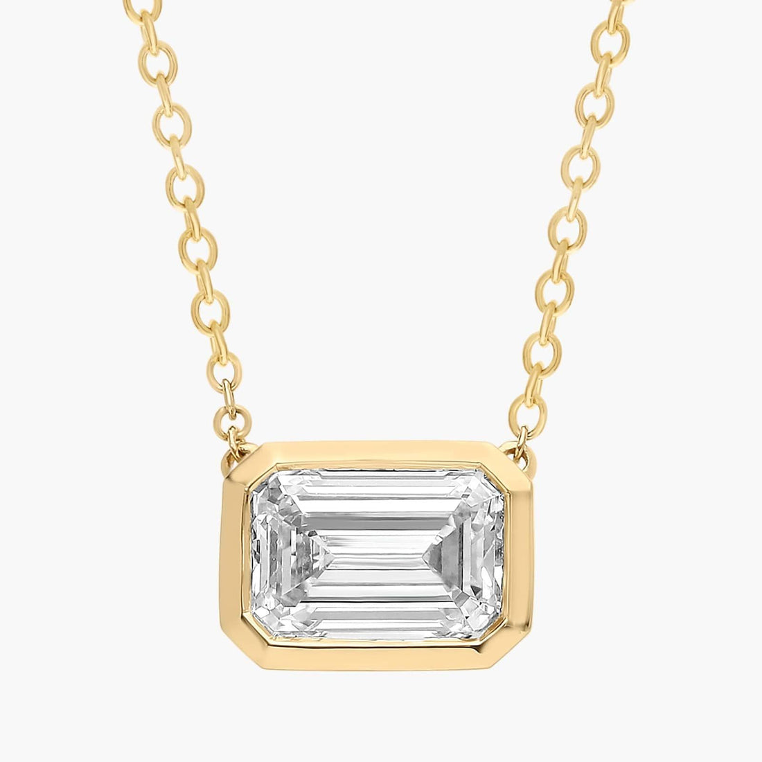 East West Emerald Cut Bezel Lab-Grown Diamond Pendant In White Gold / Yellow Gold