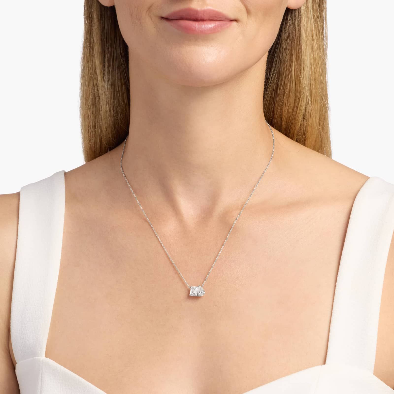 Lab Grown Diamond Two Stone Pendant in White Gold