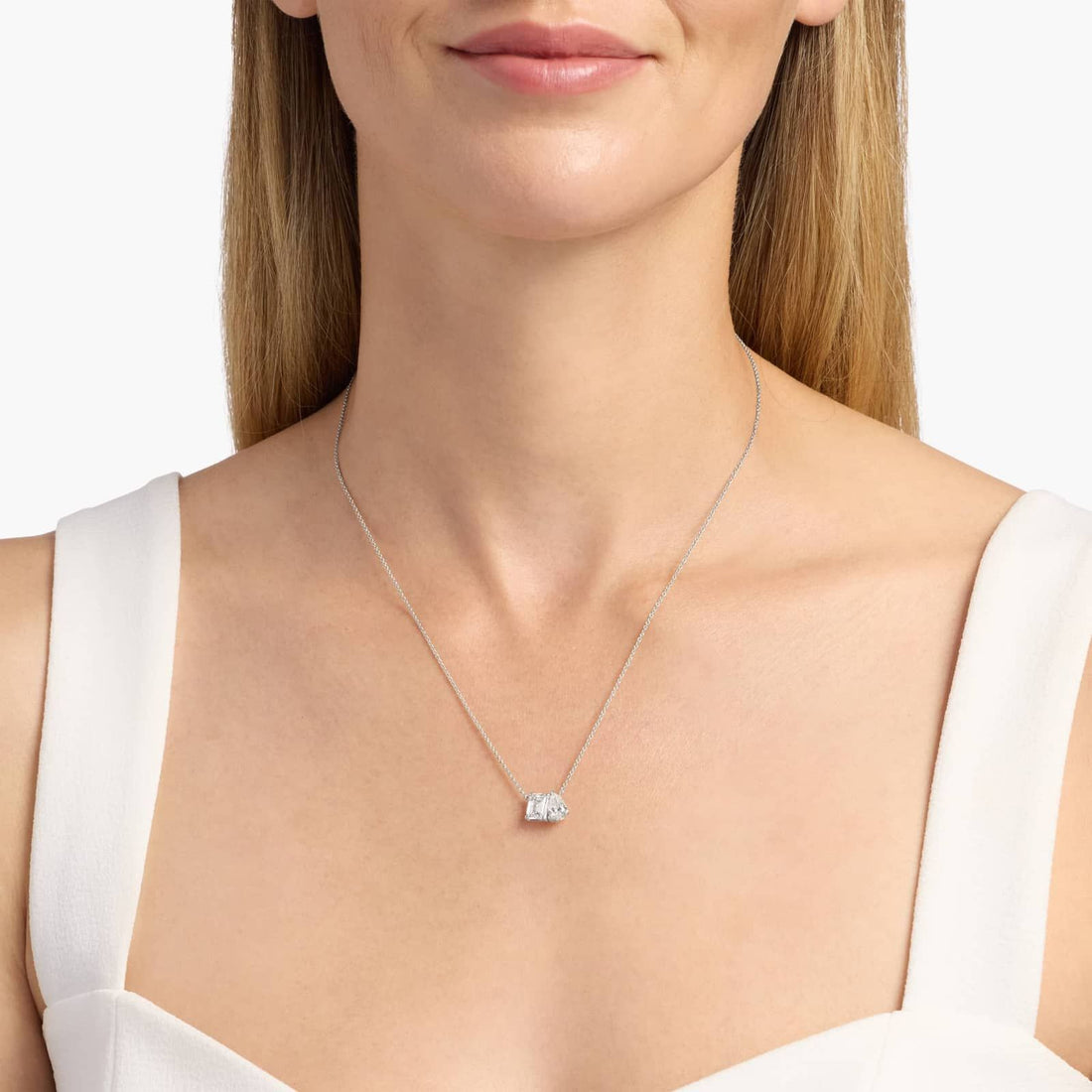 Lab Grown Diamond Two Stone Pendant in White Gold