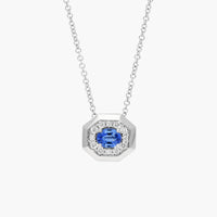 Oval Cut Blue Sapphire and Pave Diamond Pendant Necklace In White Gold