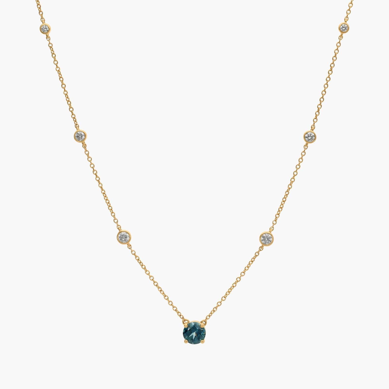 Montana Sapphire & Round Diamond Bezel & Prong Station Necklace in Yellow Gold
