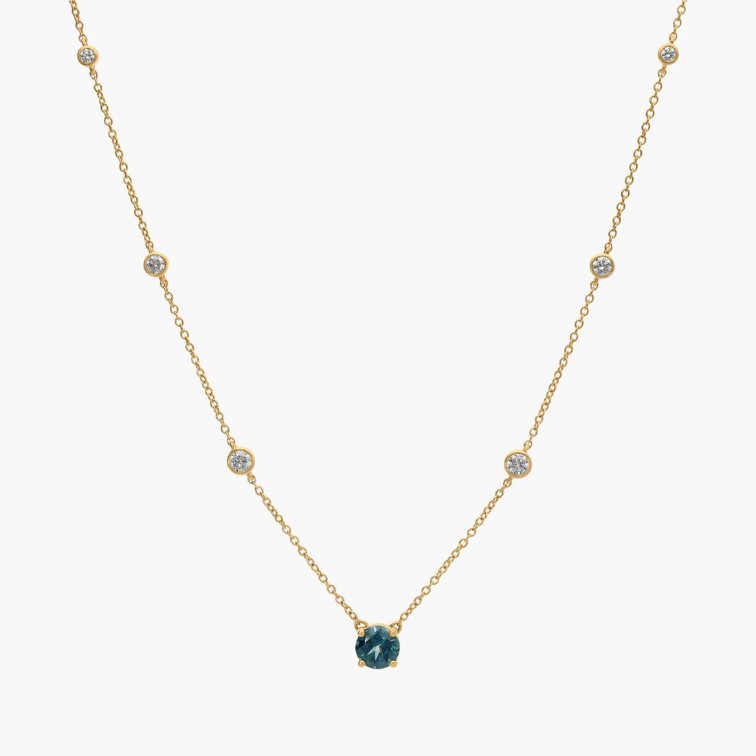 Montana Sapphire & Round Diamond Bezel & Prong Station Necklace in Yellow Gold